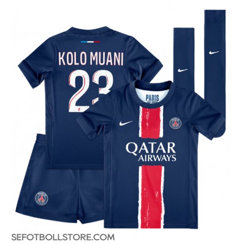 Paris Saint-Germain Randal Kolo Muani #23 Replika babykläder Hemmaställ Barn 2024-25 Kortärmad (+ korta byxor)